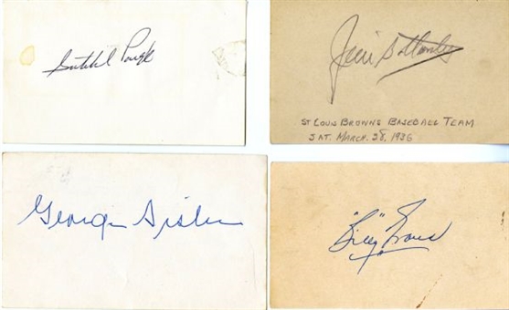 Autographed Baseball 3x5 Collection of (4) Including Satchel Paige, Billy Evans, and Jim Bottomley
